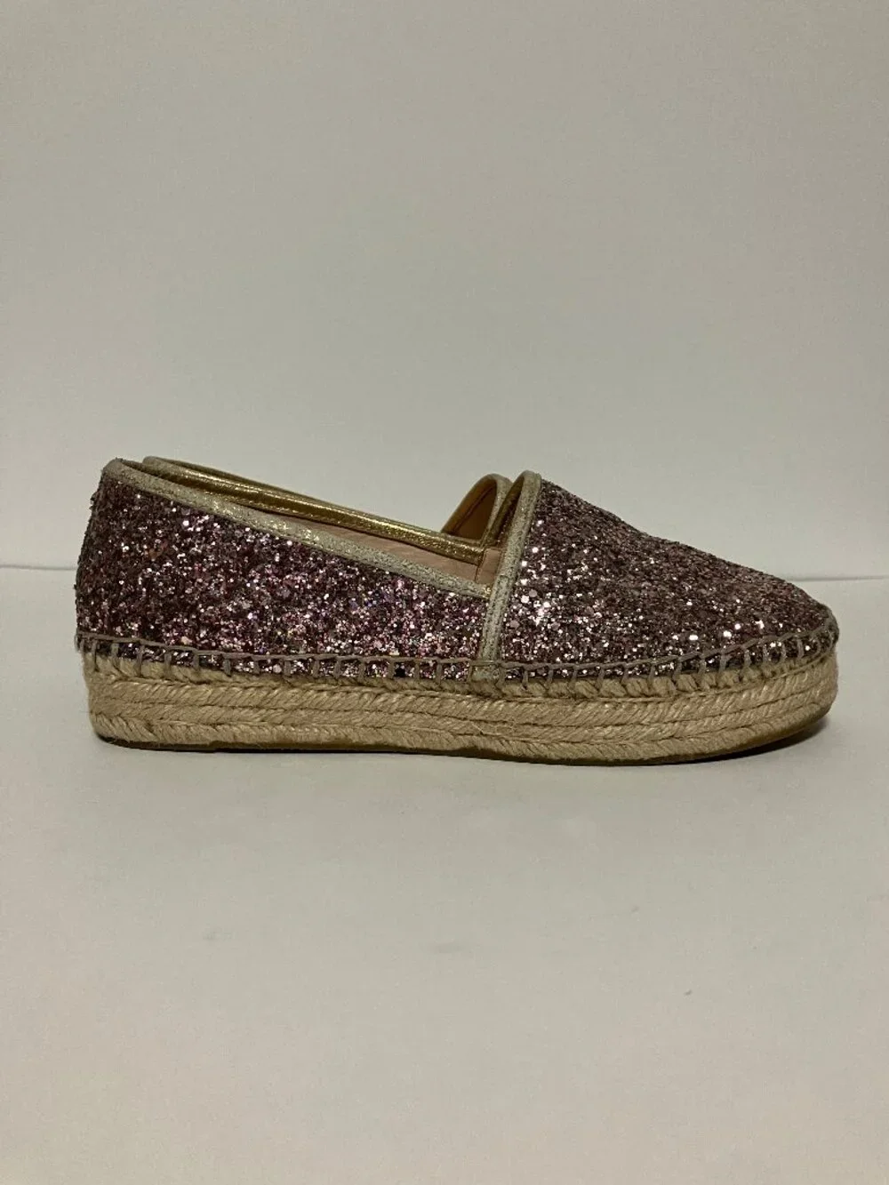Kate Spade Linds Too Rose Gold Glitter Platform Espadrille Slip On Flats Size 6M